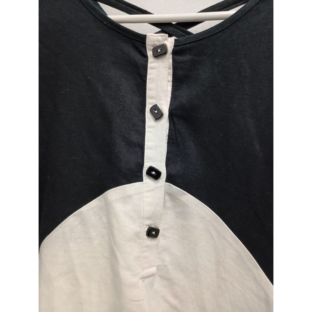 IC By Connie K Lagenlook Tunic Top Womens Small Black White Linen Bell‎ Sleeve - Picture 2 of 11